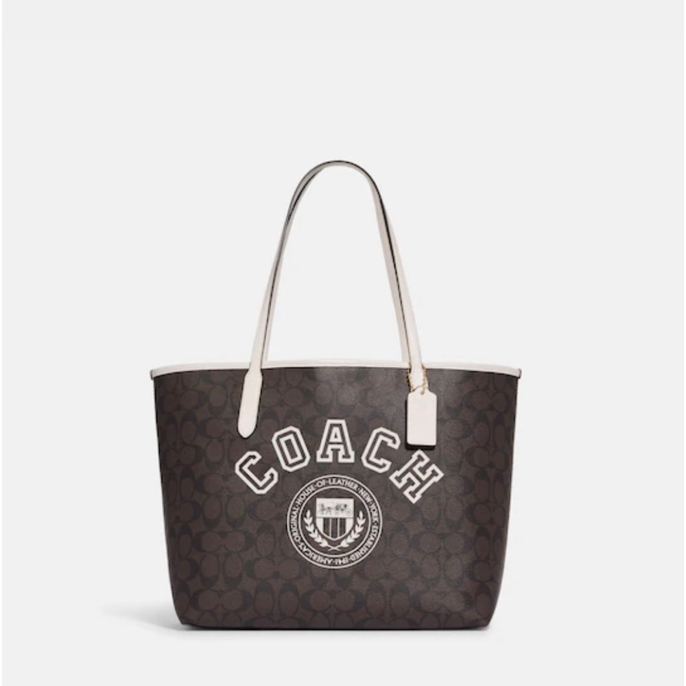 Coach City Tote in Signature Canvas with Varsity Motif
